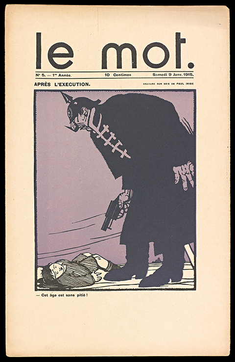 Cover of publication with text "le mot", and image of man in uniform with gun