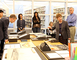 Scholars visit the Special Collections Reading Room.